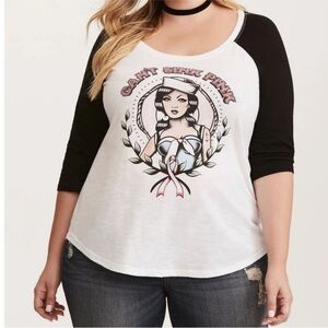 Torrid Black White Baseball Can't Sink Pink Tee Cancer Awareness Size 2X
